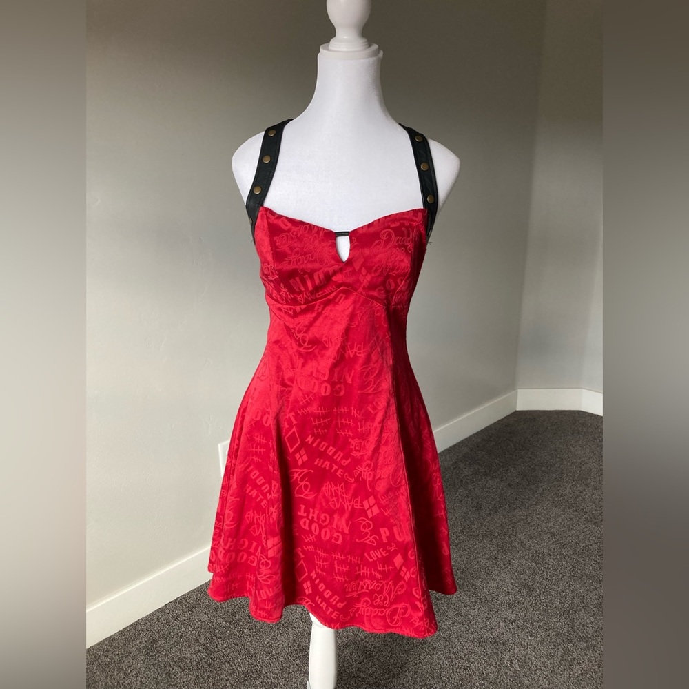 Hot topic, Harley Quinn party dress. Red size small beautiful. Leather detail